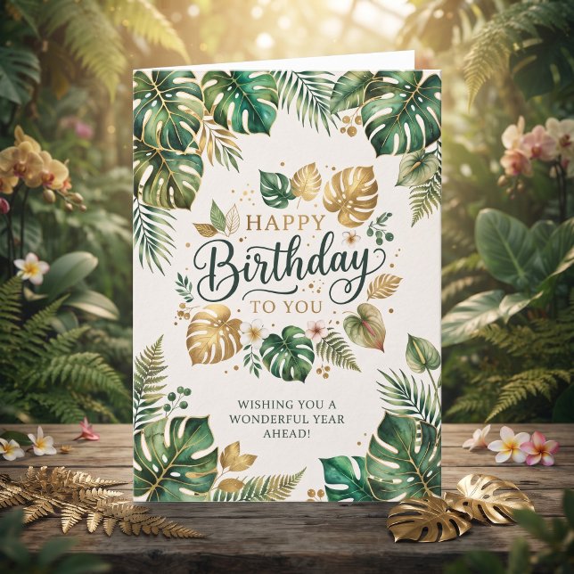 Carte de vœux botanique Monstera verte pour annive (Créateur téléchargé)
