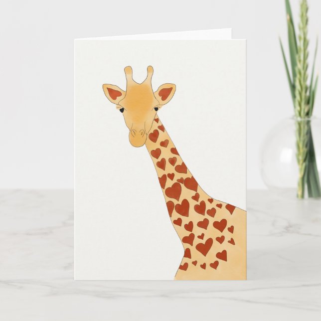 Carte de voeux (brillante) de girafe de coeur (Devant)