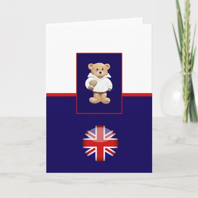 Carte de voeux britannique Rugby Teddy Bear (Devant)