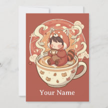 Carte de vœux Café Panda Rouge Fantaisiste