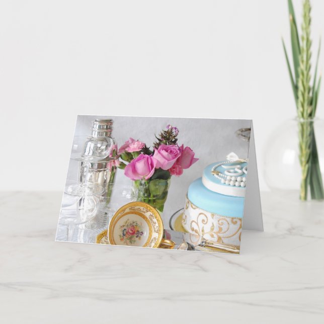 Carte de voeux Cake and Pink Roses 30e (Devant)