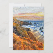 Carte de voeux California Beach Sunset Watercolor
