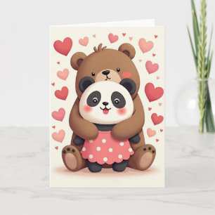 Carte de Vœux Câlin Ours Panda Mignon