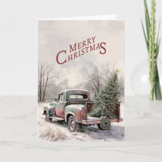 Carte de vœux camion ancien et arbre de Noël