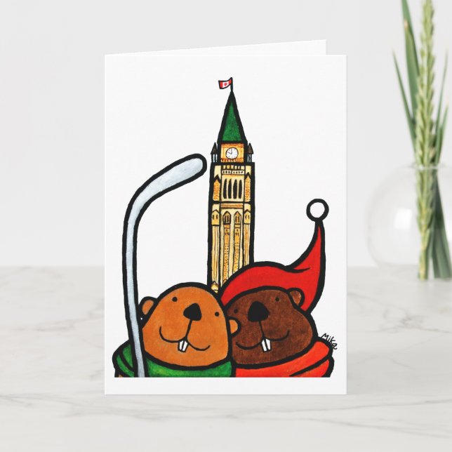 Carte de voeux canadienne Funny Canadian Beavers c (Devant)