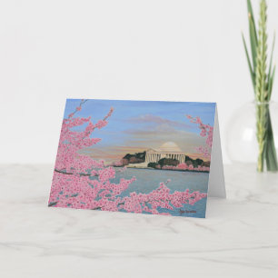 Carte de vœux Cerisiers en fleurs au lever du sole