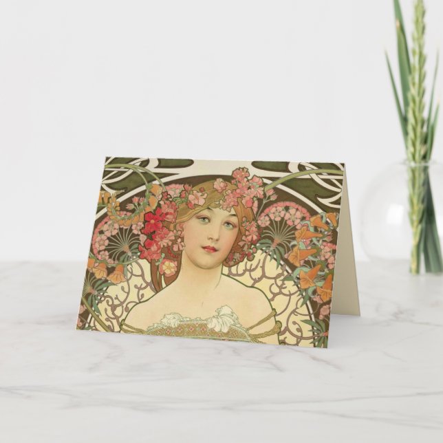 Carte de voeux Champagne Girl Alphonse Mucha (Devant)