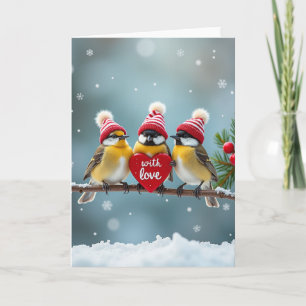 Carte de vœux chapeau tricoté oiseaux mignons de l