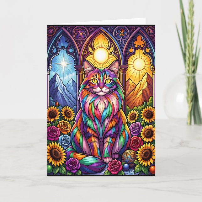 carte de vœux chat arc-en-ciel (Devant)