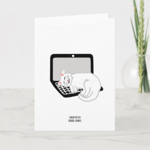 Carte de vœux Chat Blanc Endormi Sur Ordinateur Po