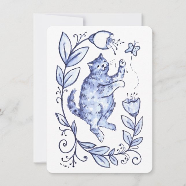 Carte de vœux Chat Bleu (Devant)