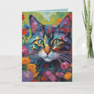 Carte de vœux Chat dans le jardin
