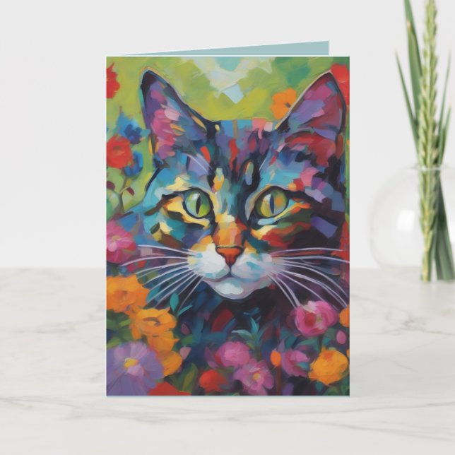 Carte de vœux Chat dans le jardin (Devant)
