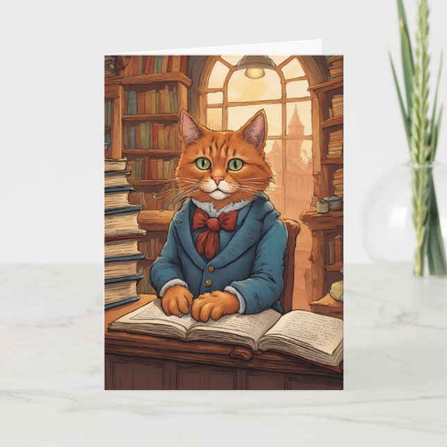 carte de vœux chat de bibliothèque #11 (Devant)