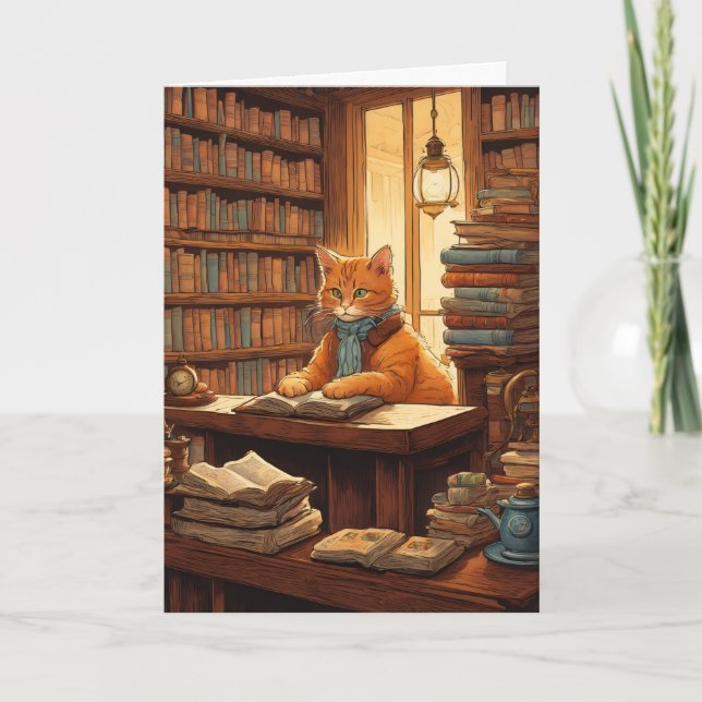 carte de vœux chat de bibliothèque #12 (Devant)
