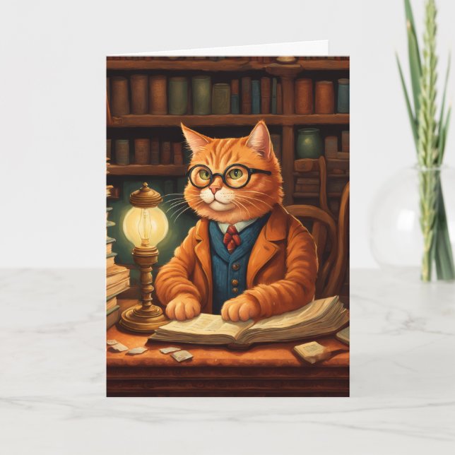 carte de vœux chat de bibliothèque #15 (Devant)
