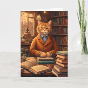 carte de vœux chat de bibliothèque #16