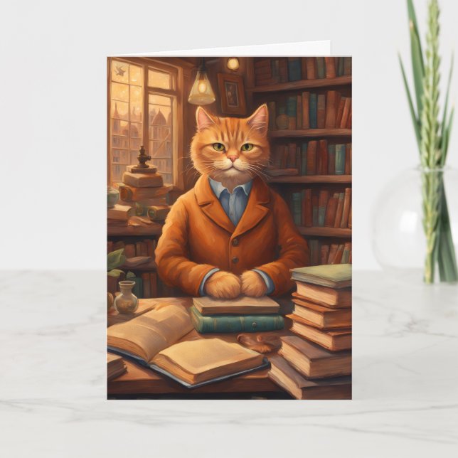carte de vœux chat de bibliothèque #16 (Devant)