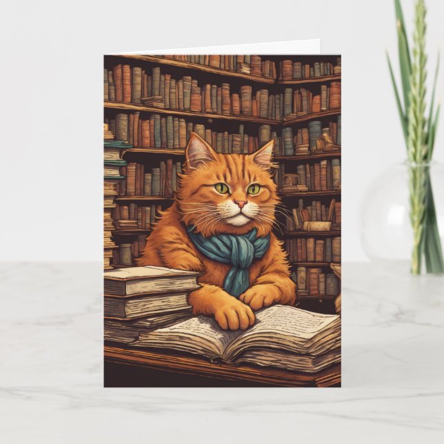 carte de vœux chat de bibliothèque #17 (Devant)