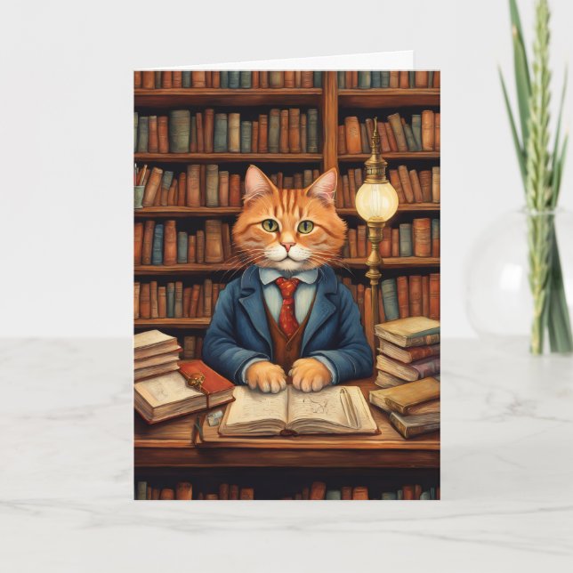 carte de vœux chat de bibliothèque #3  (Devant)