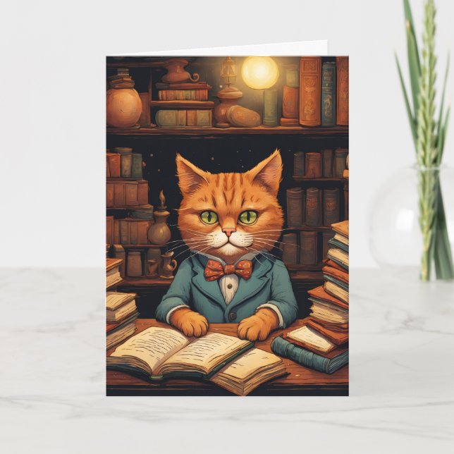 carte de vœux chat de bibliothèque #5 (Devant)
