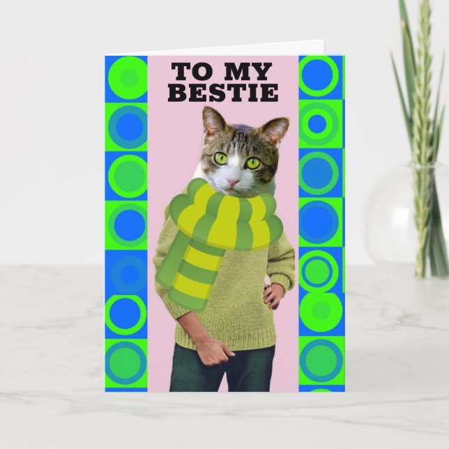 CARTE DE VOEUX CHAT DRÔLE BONJOUR MEILLEUR AMI (Devant)