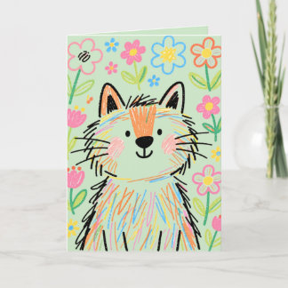 Carte de vœux chat gribouillage vert pastel