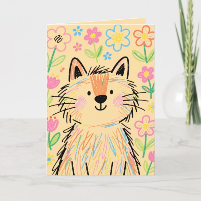 Carte de vœux Chat Gribouillis Douce Crème Chaude (Devant)