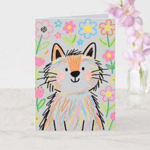Carte de vœux Chat Griffonnage Gris