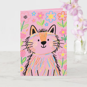 Carte de vœux Chat Griffonnage Rose