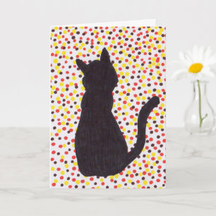 Carte de voeux - Chat noir contre points colorés