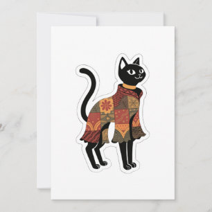Carte de vœux chat noir patchwork Boho