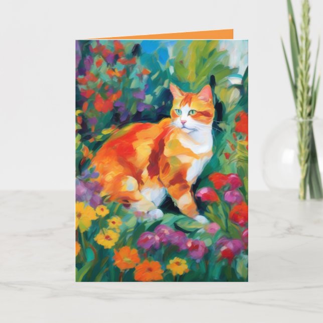 Carte de vœux Chat parmi les fleurs (Devant)
