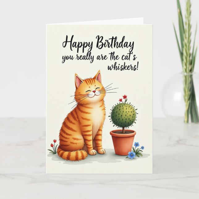 Carte de vœux Chat rayé sourire heureux (Devant)