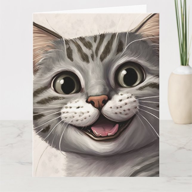 CARTE DE VŒUX CHAT SOURIANT FÊTE DES MÈRES (Devant)