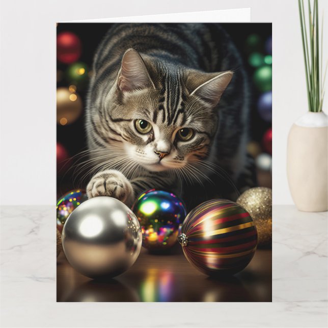 Carte de vœux CHAT TABBY MIGNON NOËL (Devant)