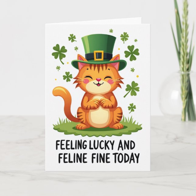 Carte de vœux chat tigré chanceux (Devant)