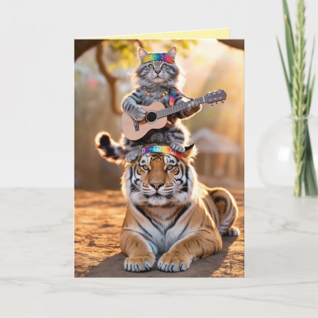Carte de vœux chaton et tigre mignons (Devant)