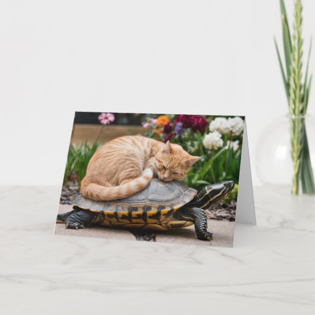 Carte de vœux chaton mignon et tortue (Devant)