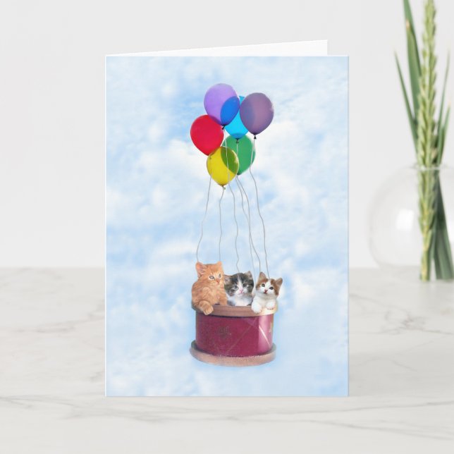 Carte de voeux chaude de ballon à air de chatons (Devant)