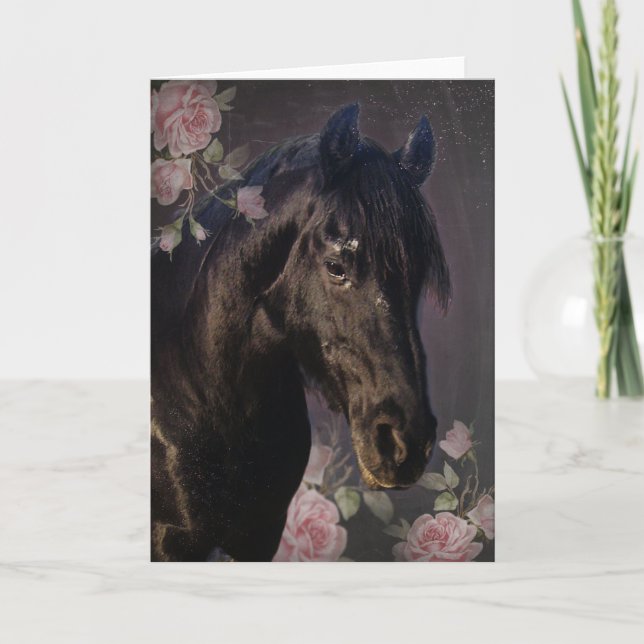 Carte de vœux - Cheval Frison Black Beauty (Devant)