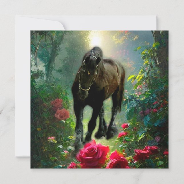 Carte de vœux - Cheval Frison Black Beauty Fantais (Devant)