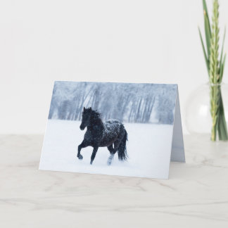 Carte de vœux Cheval noir dans la neige