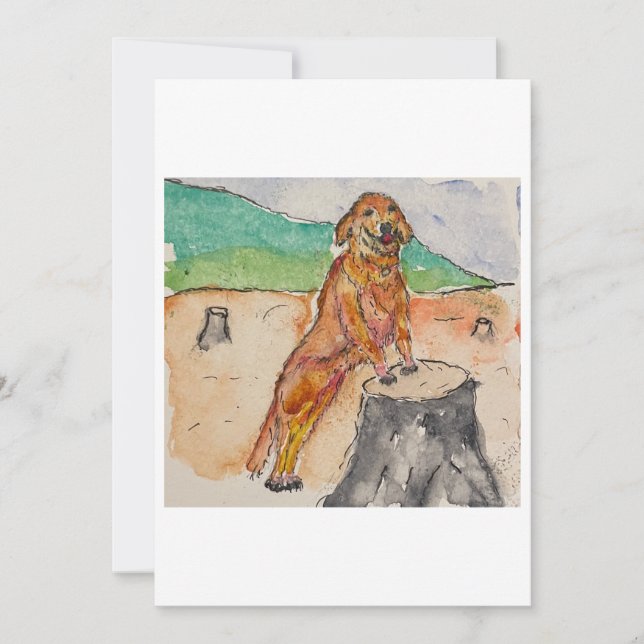Carte de vœux Chien à côté d'une Souche d'Arbre (Devant)
