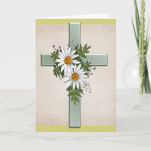 Carte de voeux chrétienne Cross w Daisy Flowers