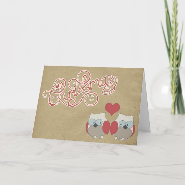 Carte de voeux Christmas Love Owls (Devant)