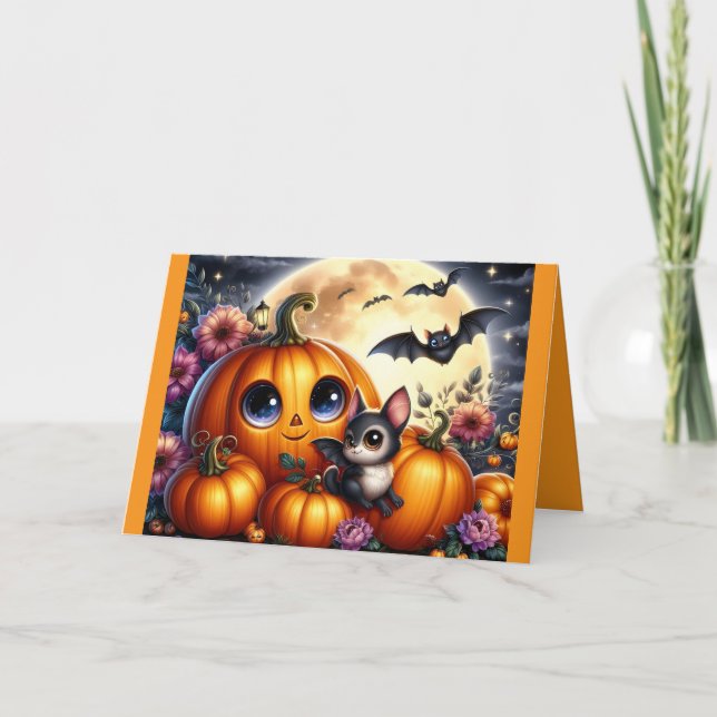 Carte De Voeux Citrouilles Et Bateaux D'Halloween (Devant)