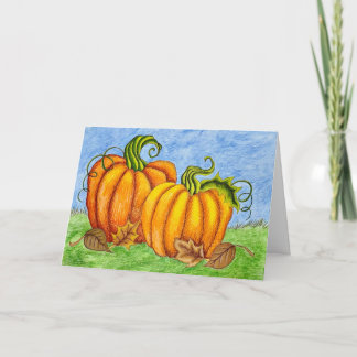 Carte de vœux citrouilles et feuilles d'automne