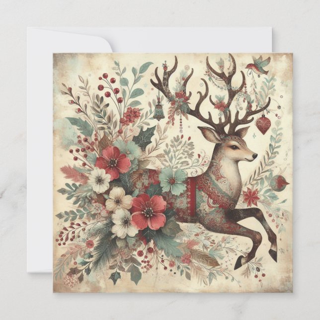 Carte de voeux classique aux cerfs de Noël (Devant)