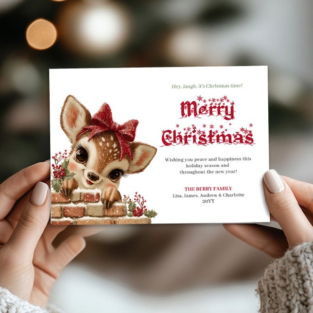 Carte de vœux classique bébé renne aquarelle migno (Classic Baby Reindeer Cute Watercolor Greeting Card

)
